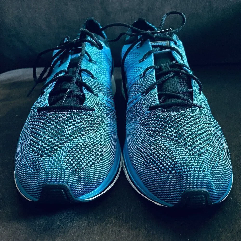 NEW NIKE FLYKNIT TRAINER 532984-440 blue glow/blue tint-black US 12 46 EUR 11 UK